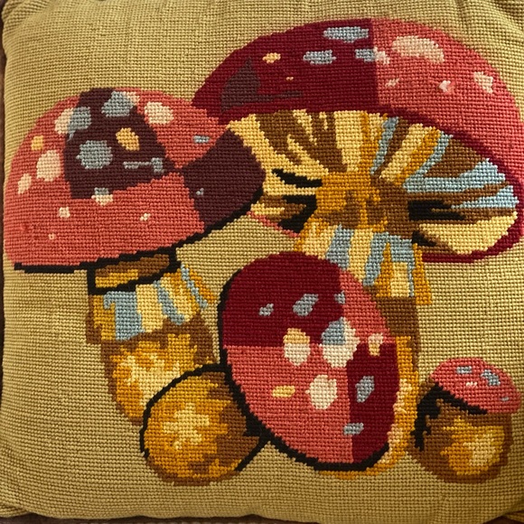 Vintage 70’s colorful velvet mushroom throw pillow - Picture 3 of 3